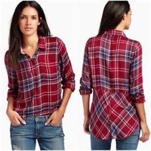 Women's Red Plaid Button-Up Shirt